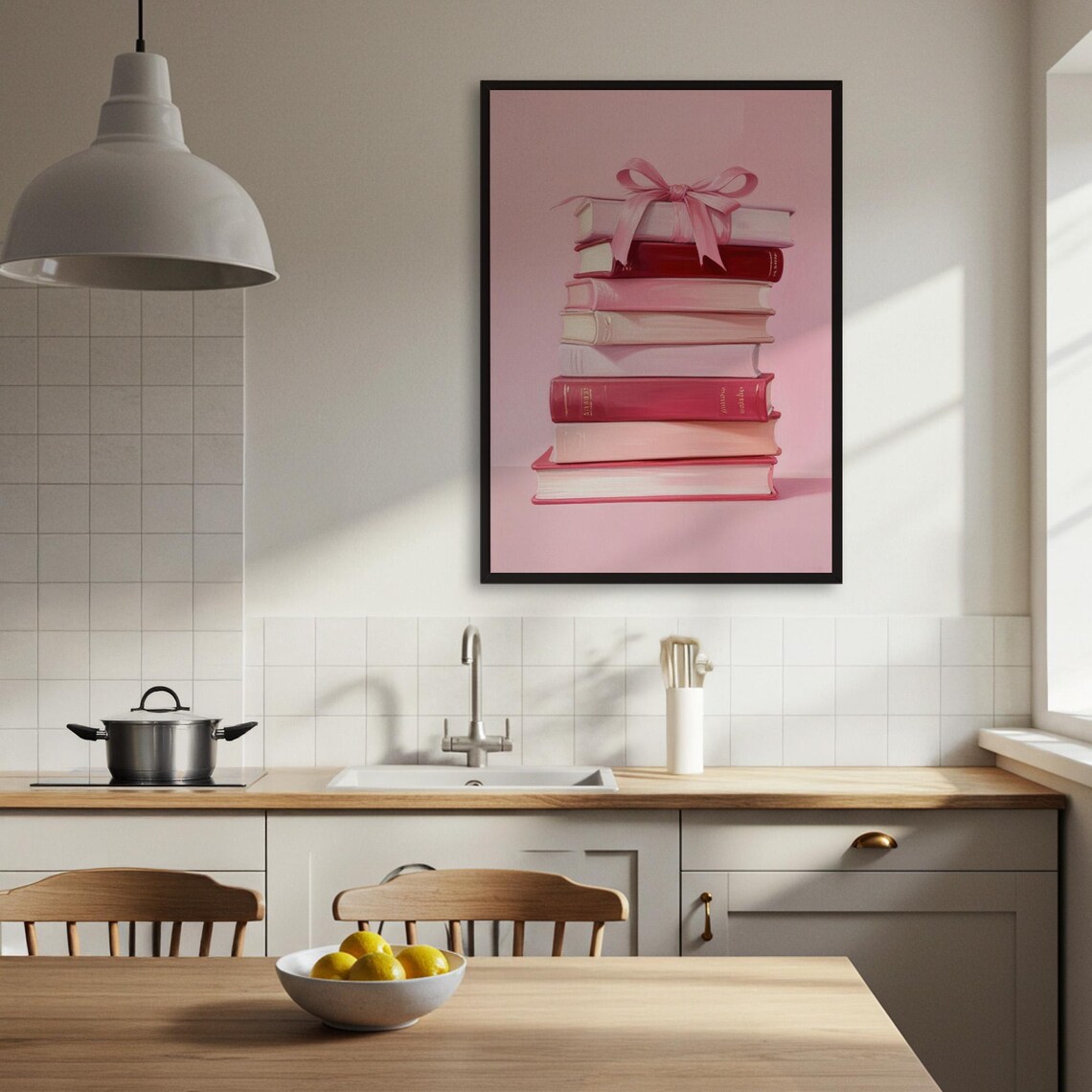 Pink Book Stack, Ribbon Tied Books Poster Print - Image 3