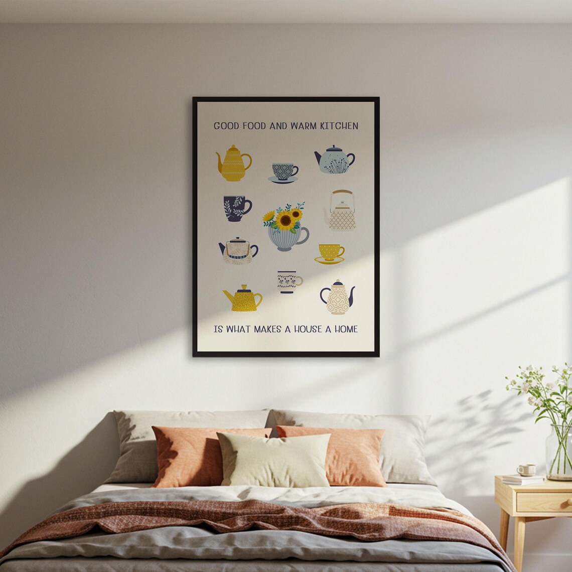 Good Food And Warm Kitchen Quote Teapot Collection Wall Poster