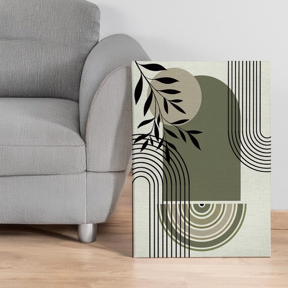 Geometric Abstract Canvas Wall Art With Frame Options Neutral Minimal Print Arch Lines And Leaves For Modern Boho Or Office Decor