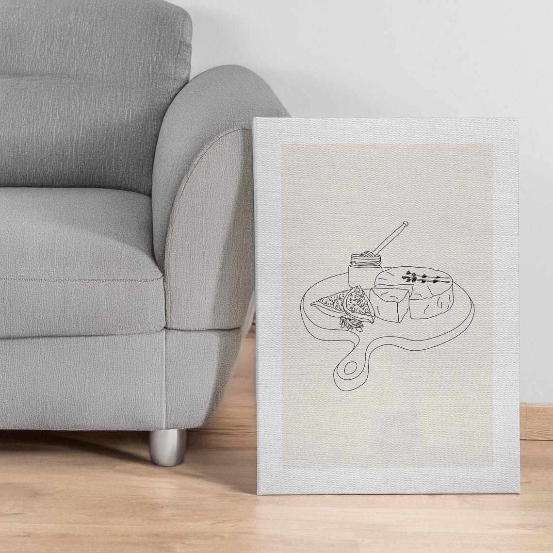 Cheese Board With Honey Jar Line Art Minimalist Kitchen Poster