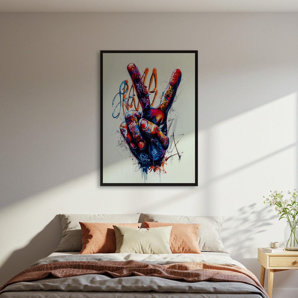 Graffiti Peace Sign Hand Colorful Street Art Victory Symbol Poster
