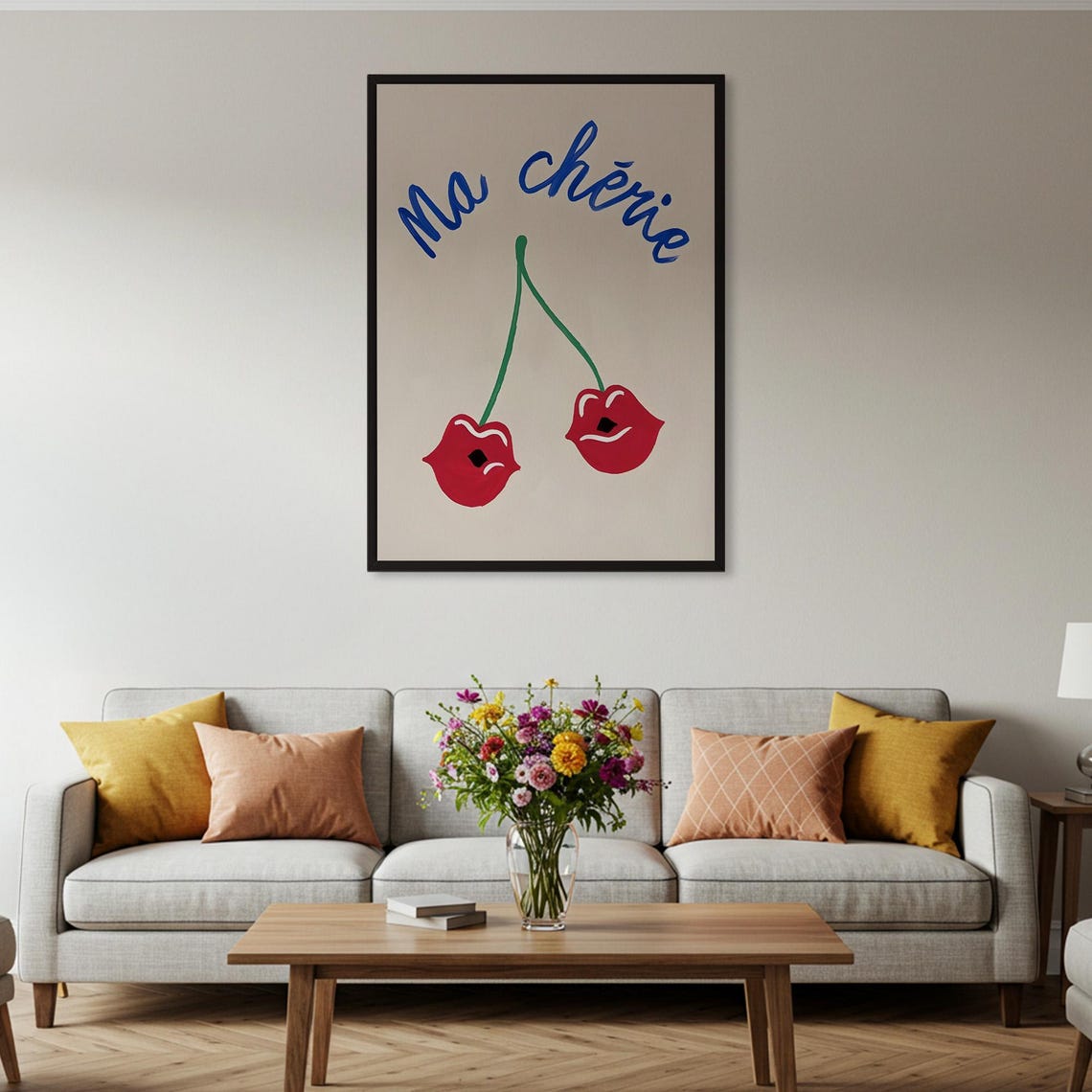 Ma Cherie Red Cherry Lips French Pop Art Fun Kitchen Quote Poster - Image 2