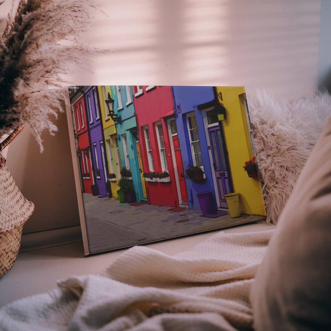Colorful Rainbow Houses Vibrant Painted Street City Photo Poster