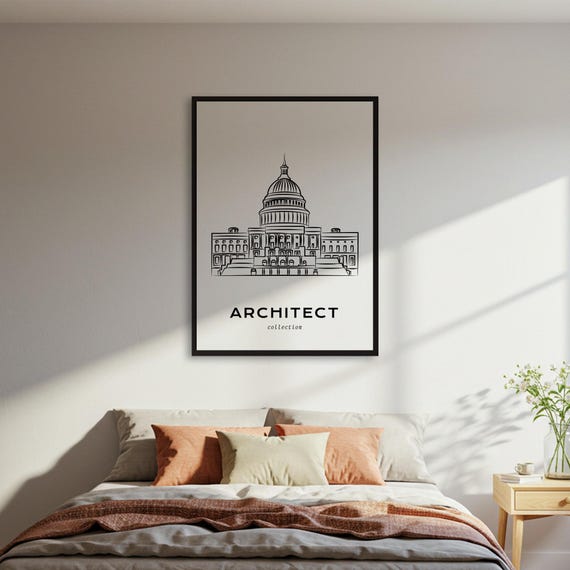 Minimalist Architect Building Line Art Poster Architectural Wall Print Modern Office Decor Framed Or Unframed