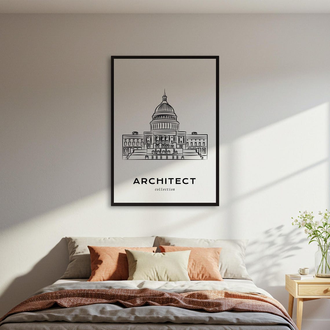 US Capitol Dome Minimal Line Drawing Architect Collection Poster