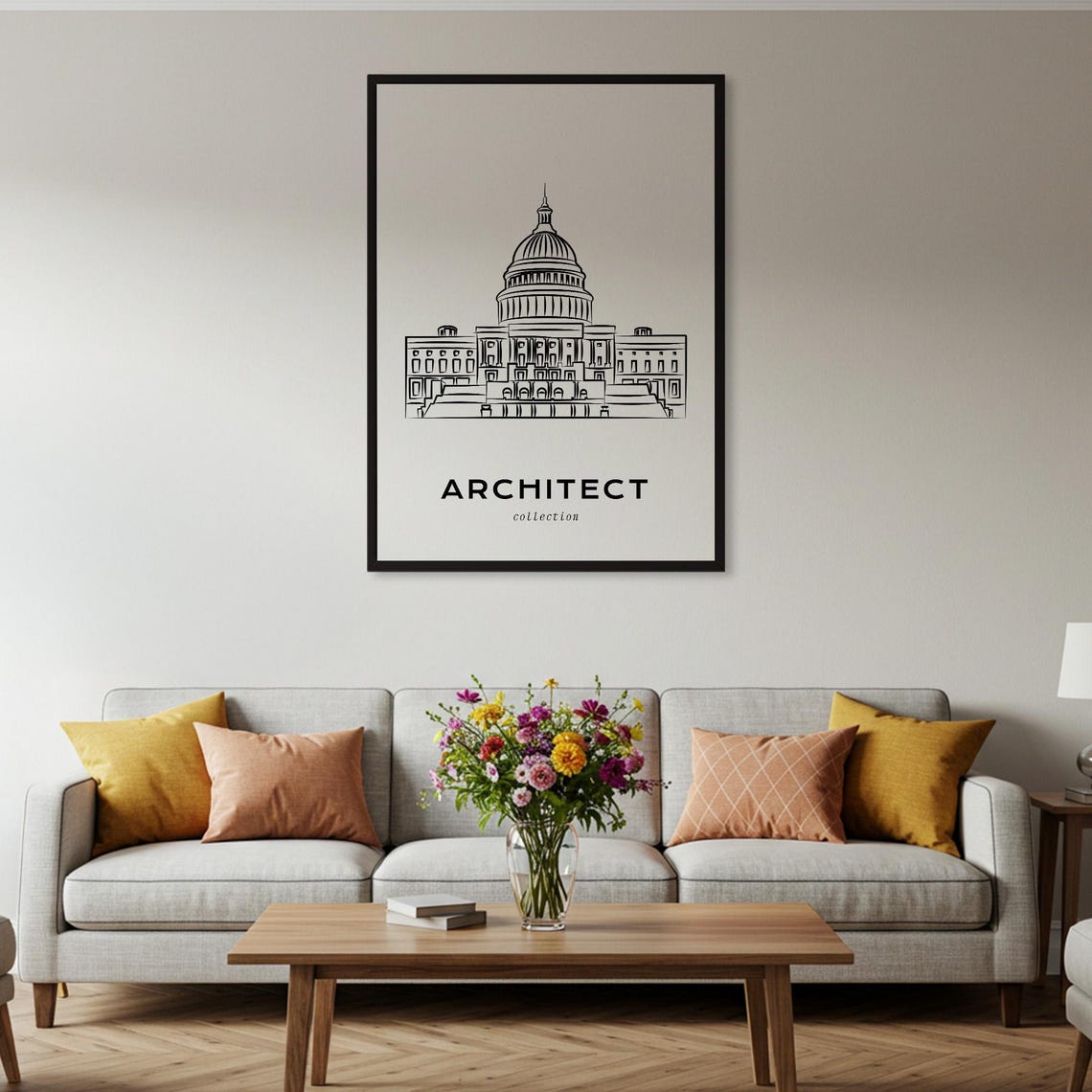 US Capitol Dome Minimal Line Drawing Architect Collection Poster - Image 2