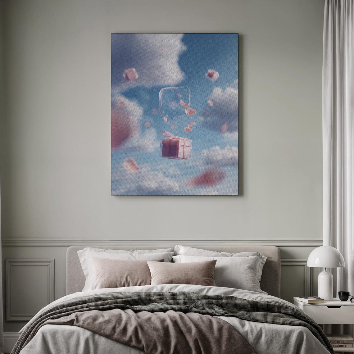 Floating Gift Box With Petals Blue Sky Dreamy Whimsical Poster