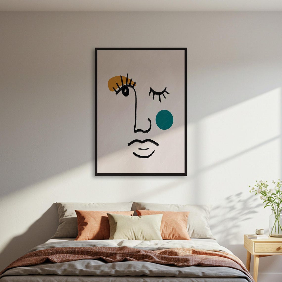 Abstract Line Face Art Minimalist Portrait Colorful Accent Poster