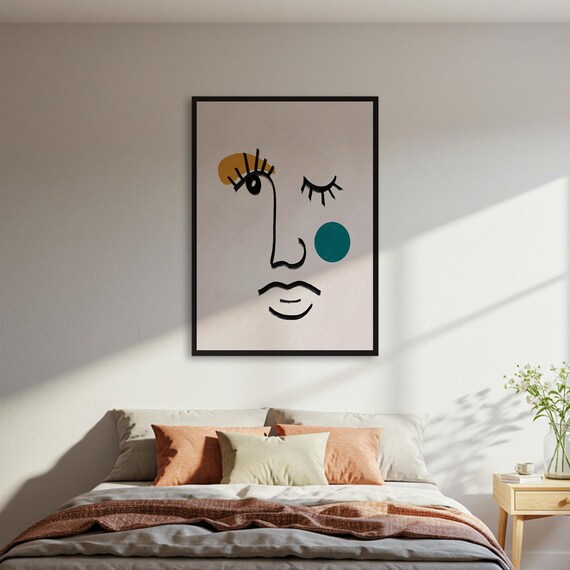 Abstract Line Face Art Minimalist Portrait Colorful Accent Poster