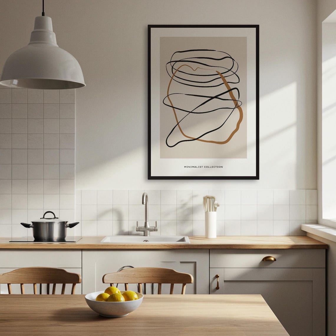 Minimalist Black Ochre Scribble Line Loops Modern Abstract Poster - Image 4