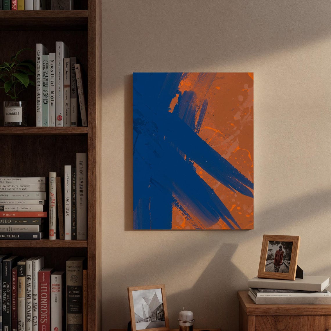 Navy Blue Brushstrokes over Rust Orange Bold Abstract Art Poster - Image 3