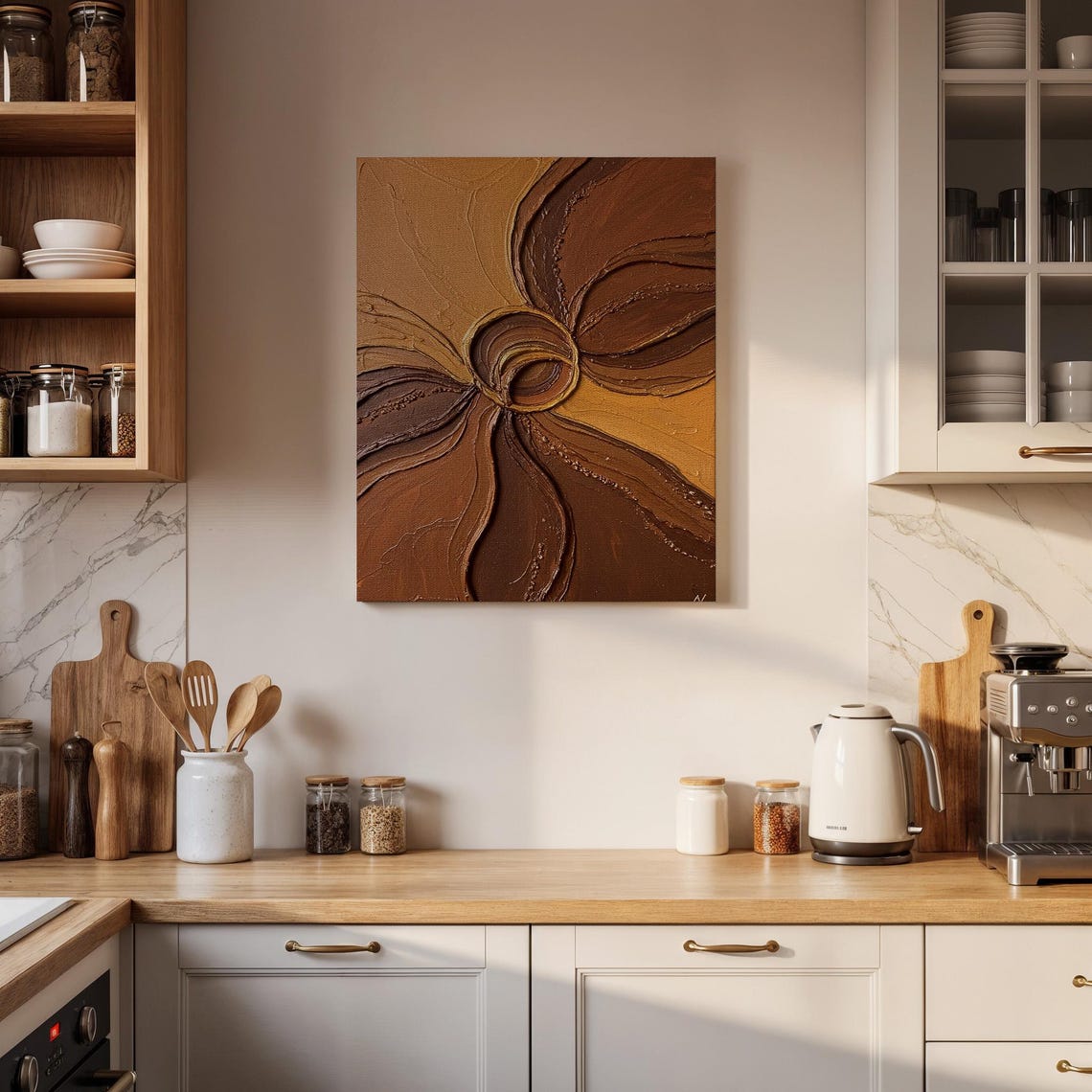 Earthy Brown Swirl Impasto Organic Textured Floral Style Poster - Image 4