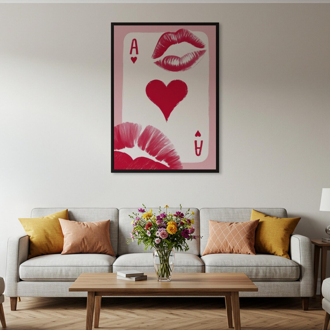 Ace of Hearts Playing Card Red Lipstick Kiss Romantic Wall Poster - Image 2