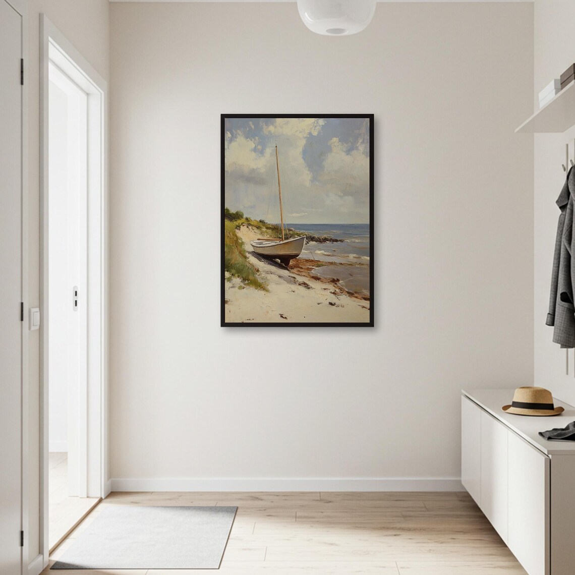 Vintage Sailboat Beach Poster, Coastal Seascape - Image 2