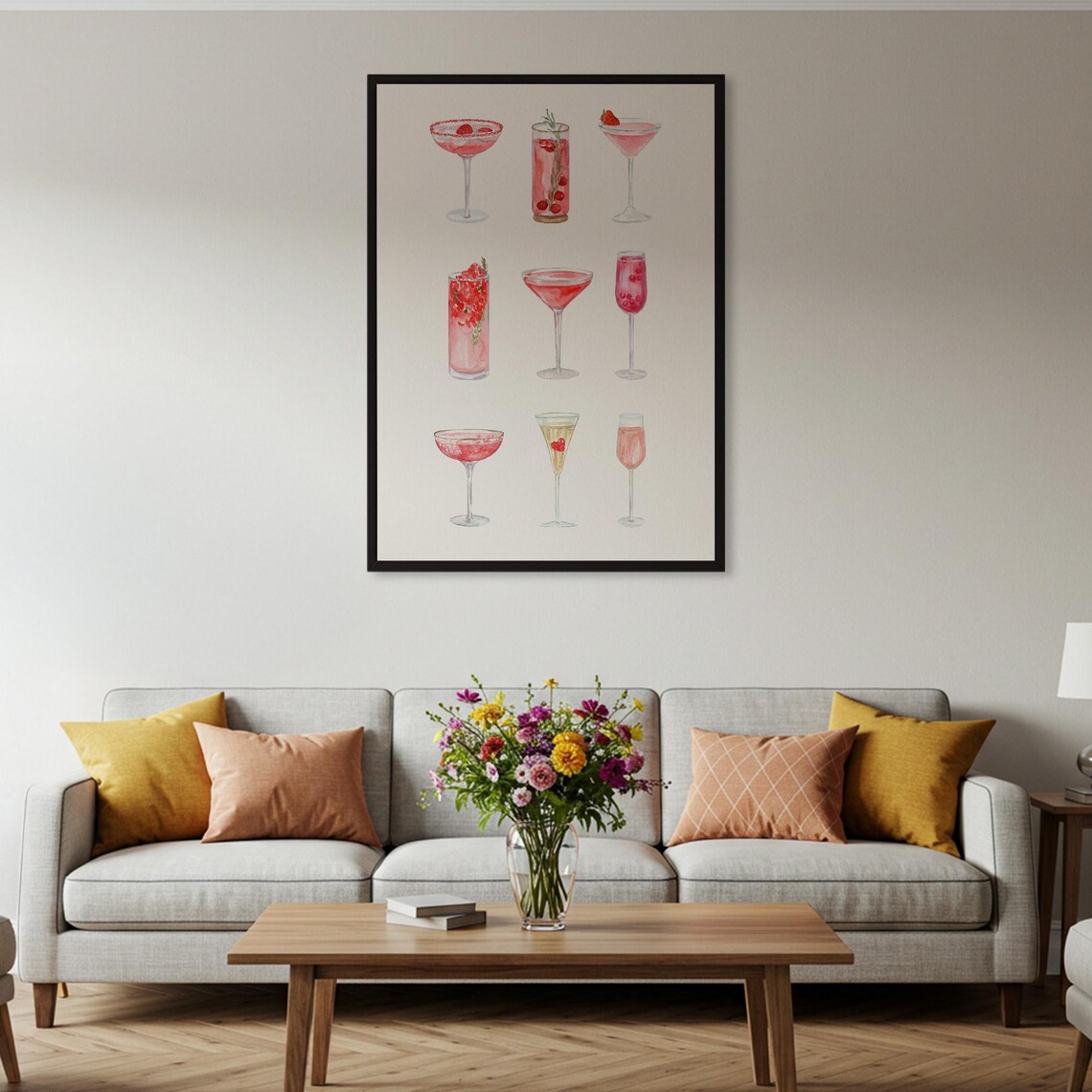 Pink Cocktails Watercolor Poster, Stylish Kitchen Wall Art - Image 4