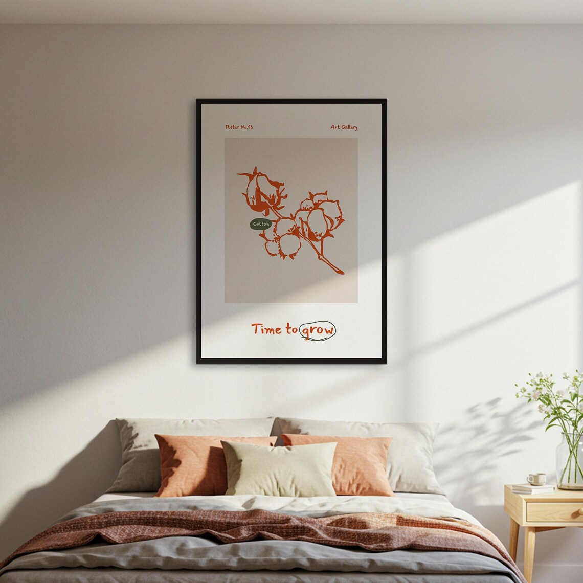 Time To Grow Orange Botanical Cotton Line Art Minimalist Poster