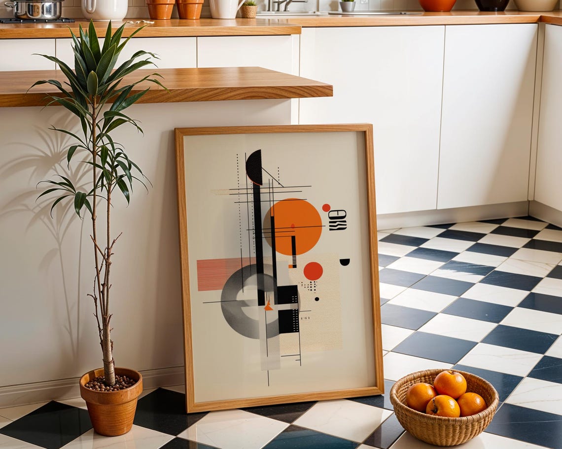 Playhaus Geometric Orange Circle Grid Bauhaus Style Abstract Poster