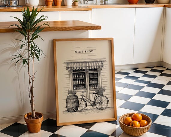 Wine Shop Art Print Vintage Store Illustration Wall Black And White Cosy Home Dcor French Poster