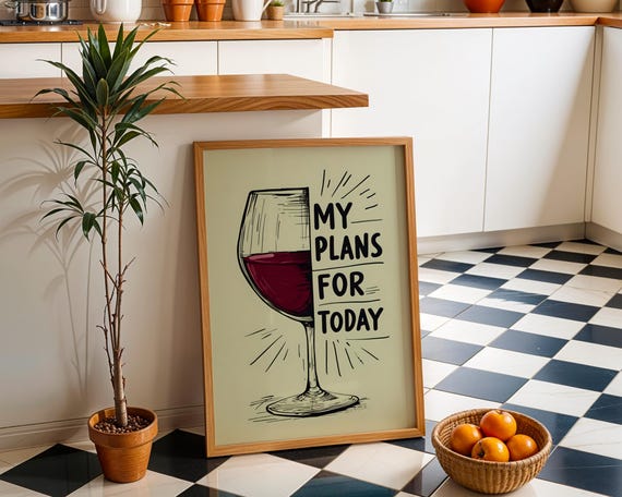 My Plans For Today Wine Print Funny Wall Art Kitchen Bar Dcor Lover Gift Minimalist Poster Home Artwork