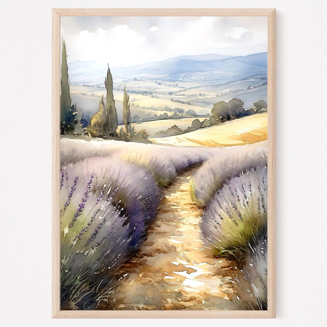 Lavender Field French Country Art Print, Rustic Farmhouse