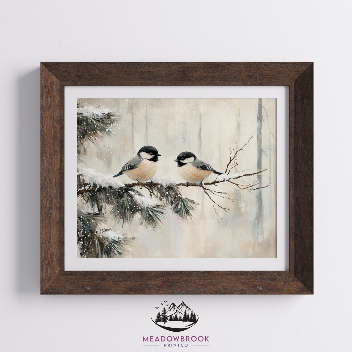 Family Of Chickadees, Vintage Christmas Art Print - Image 2
