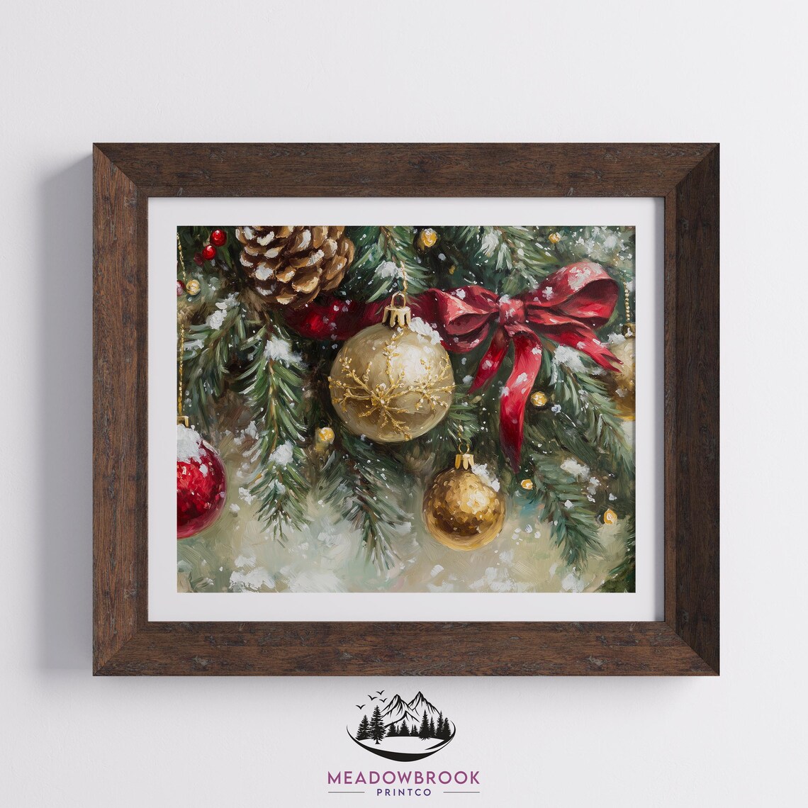 Decorated Christmas Tree Branches Rustic Winter Art Print - Image 2