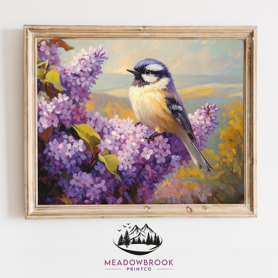 Blue Tit Bird Perched on Purple Spring Lilac Blossoms Bird Poster