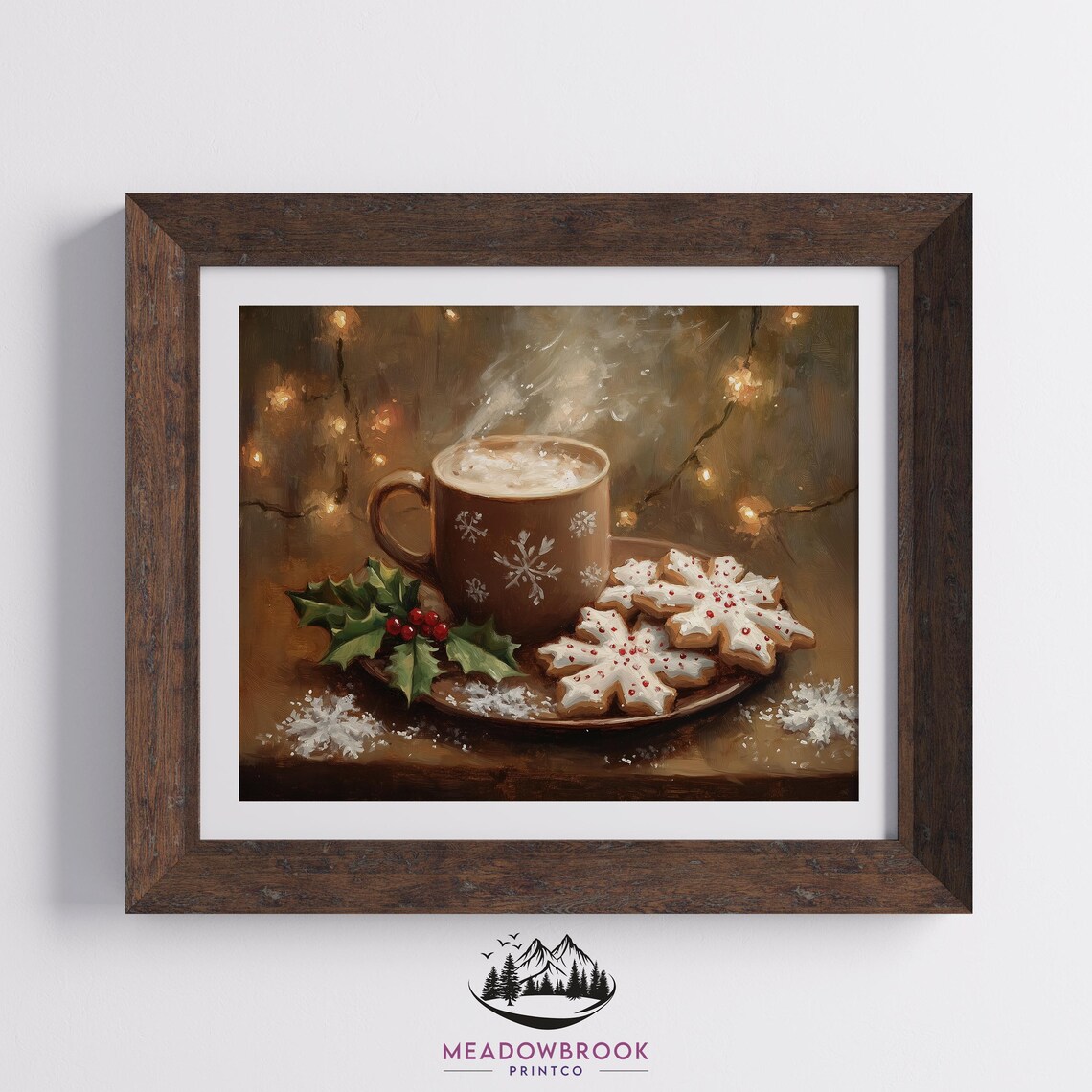Steaming Cocoa Mug With Holiday Cookies, Christmas Art Print - Image 2