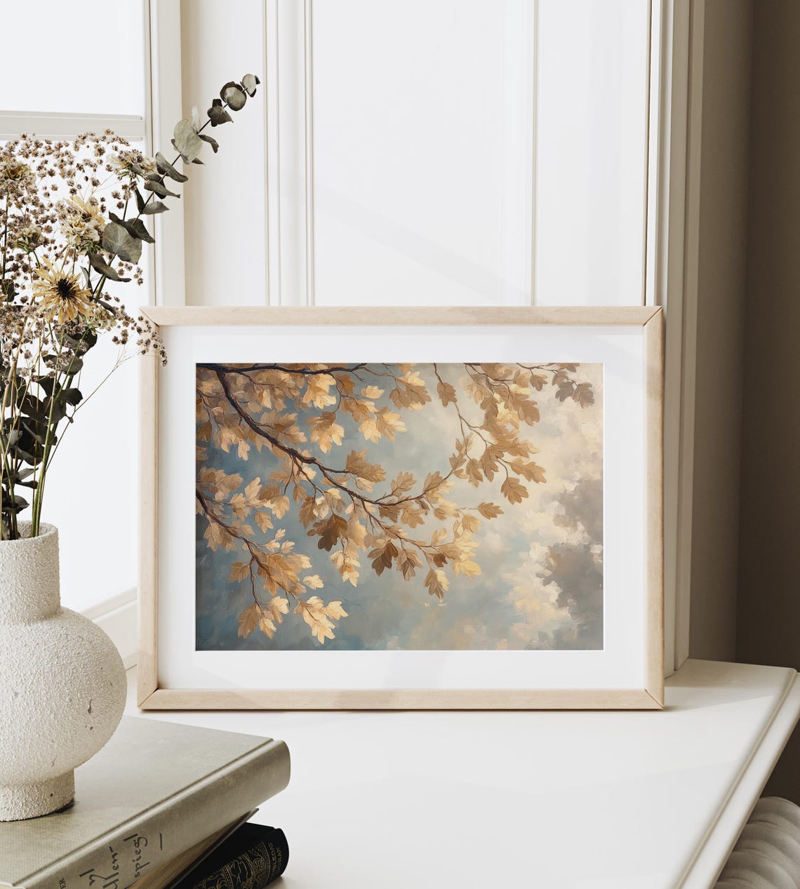 Oak Tree Branches In Fall Foliage Viewed From Below Cottagecore Fall Nature Art Earthy Oil Painting Wall Art 257 - Image 3