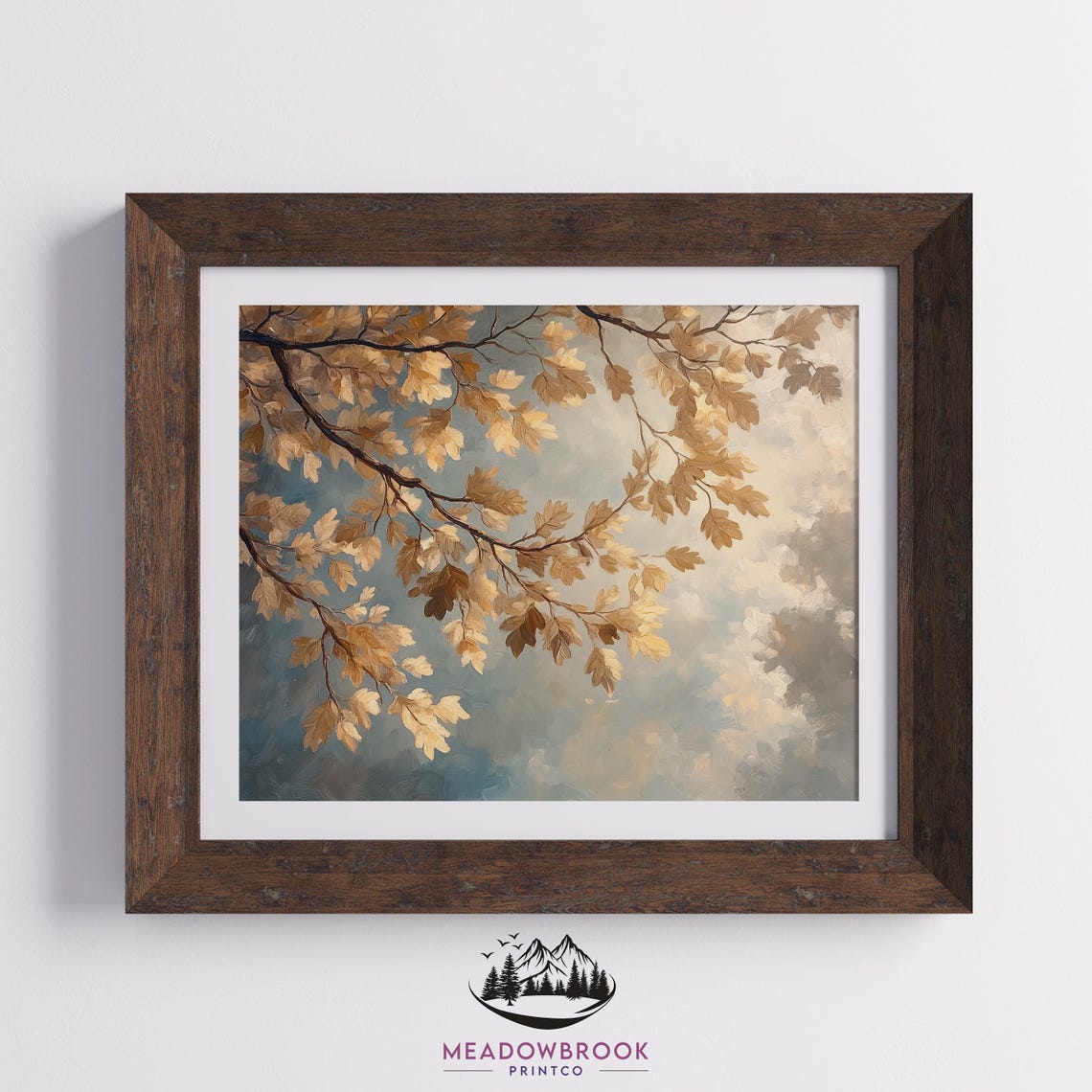 Oak Tree Branches In Fall Foliage Viewed From Below Cottagecore Fall Nature Art Earthy Oil Painting Wall Art 257 - Image 2