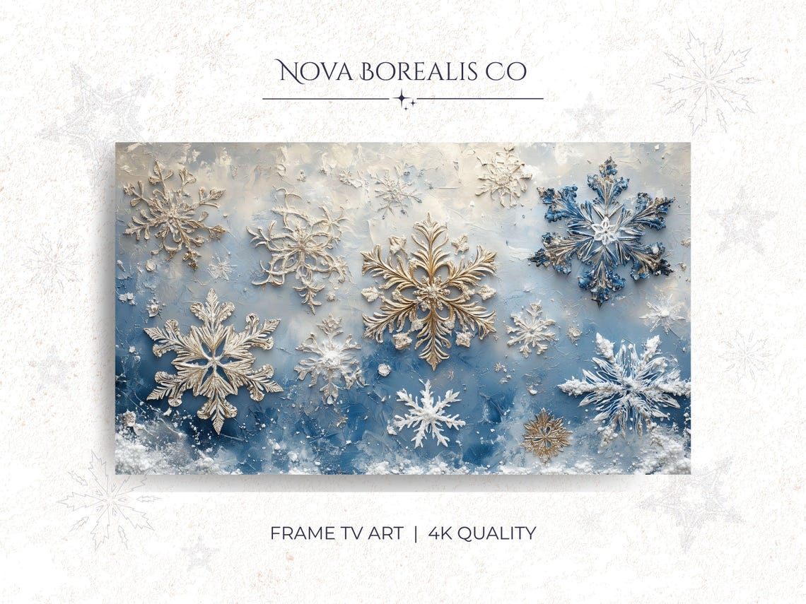 Rustic Textured Snowflakes Winter Scene Cozy Frame TV Art Poster