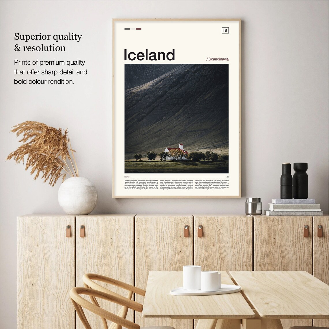 Iceland Church Red Roof Dark Mountain Fjord Landscape Poster - Image 2