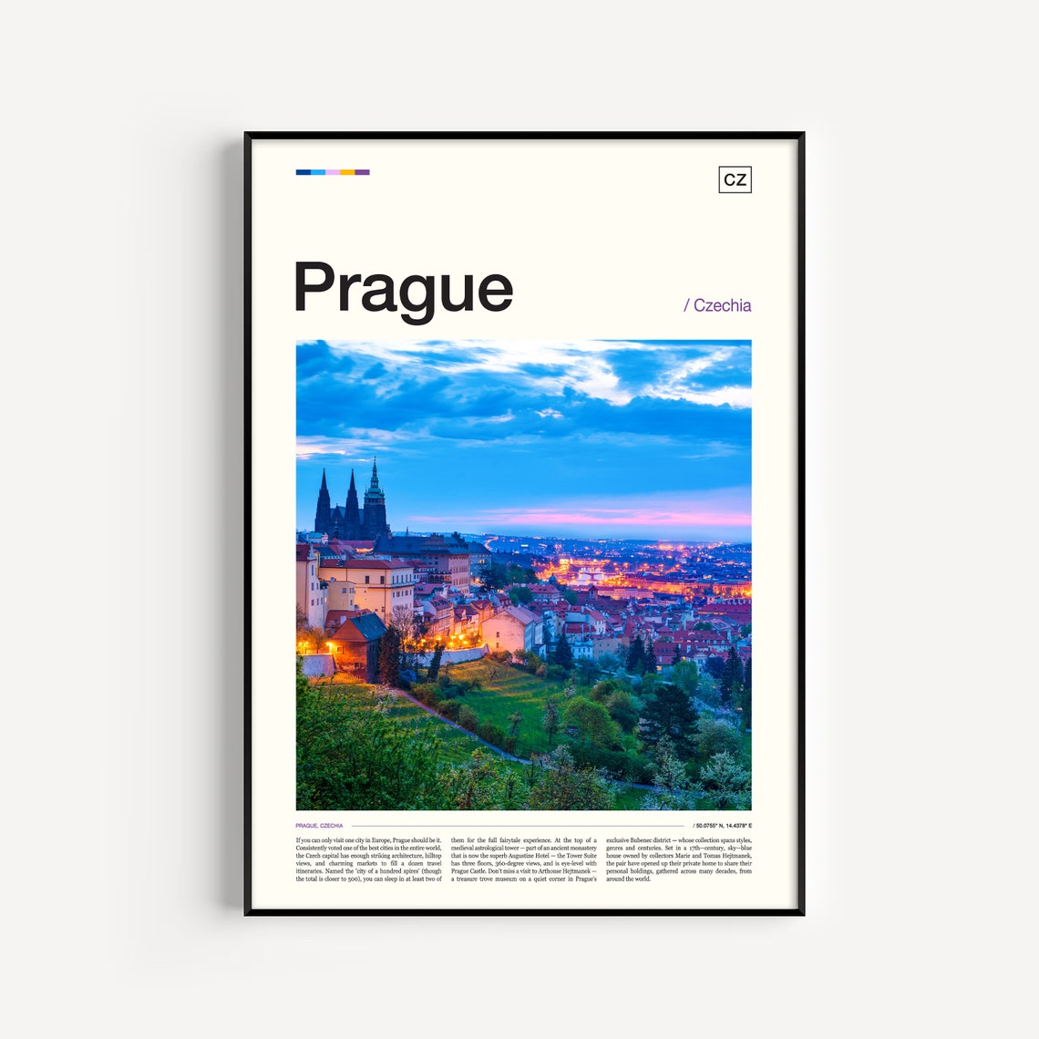 Prague Castle Dusk Czechia Old Town Spires Night Lights Photo Poster