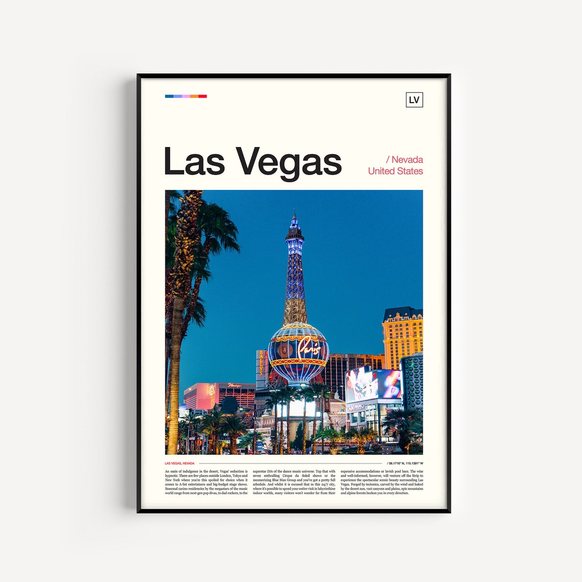 Las Vegas Nevada Paris Eiffel Tower Replica Night Lights Poster