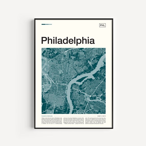 Philadelphia City Street Map Deep Teal Cartography Art Poster