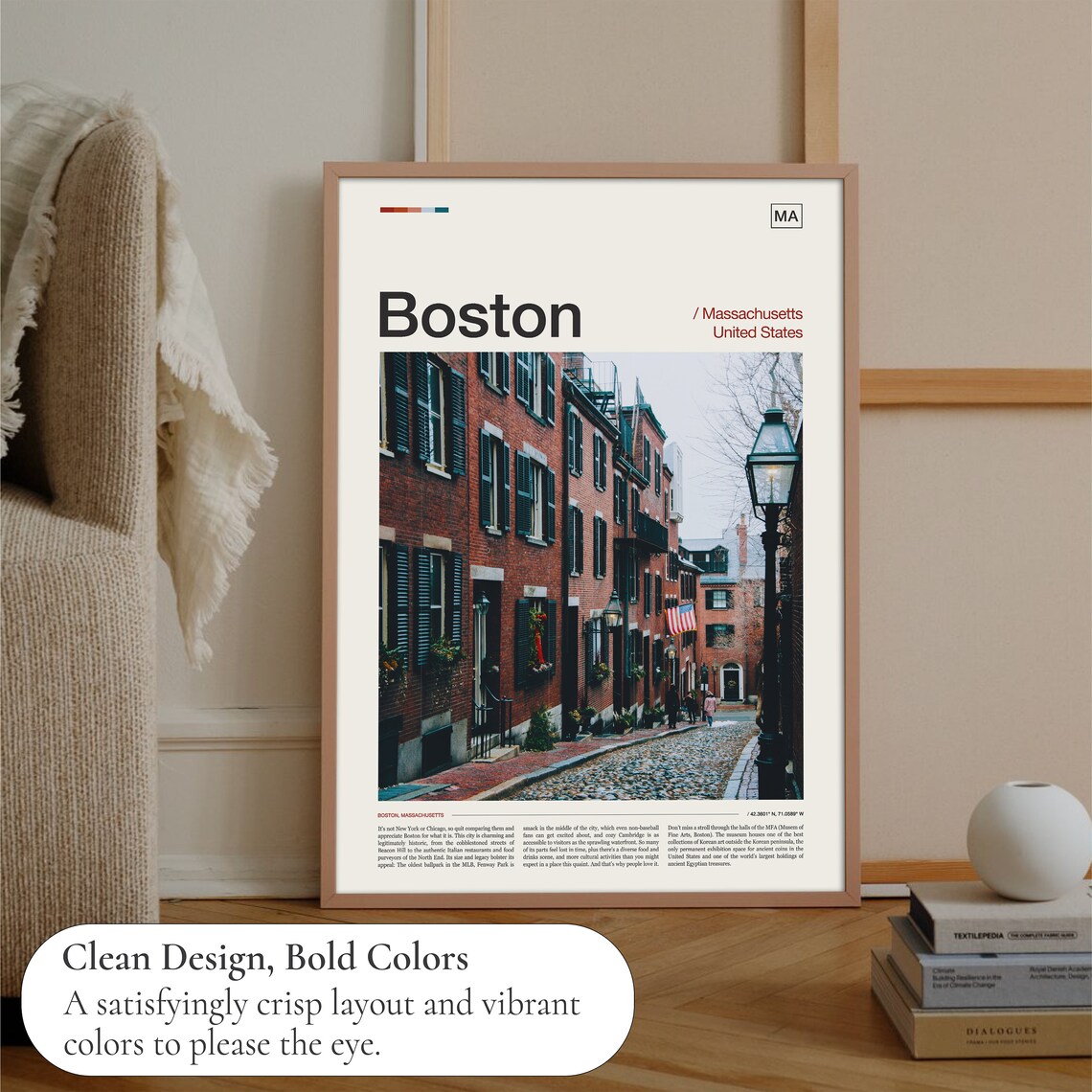 Boston Historic Cobblestone Street Brick Townhouses Old Lamp Poster - Image 3