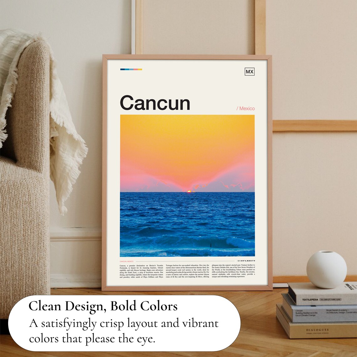 Cancun Mexico Caribbean Sunset Ocean Waves Beach Travel Poster - Image 3