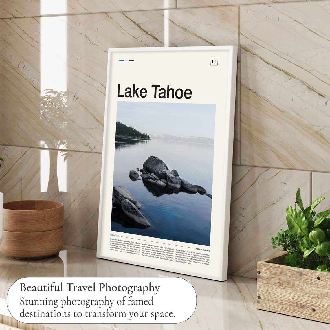 Lake Tahoe USA Serene Shoreline Rocks Mountain View Photo Poster - Image 4