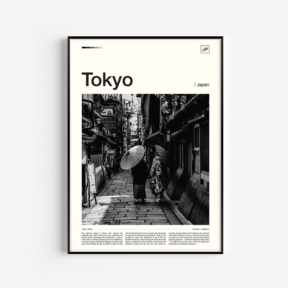 Tokyo Black and White Old Street Kimono Umbrella Japan Poster