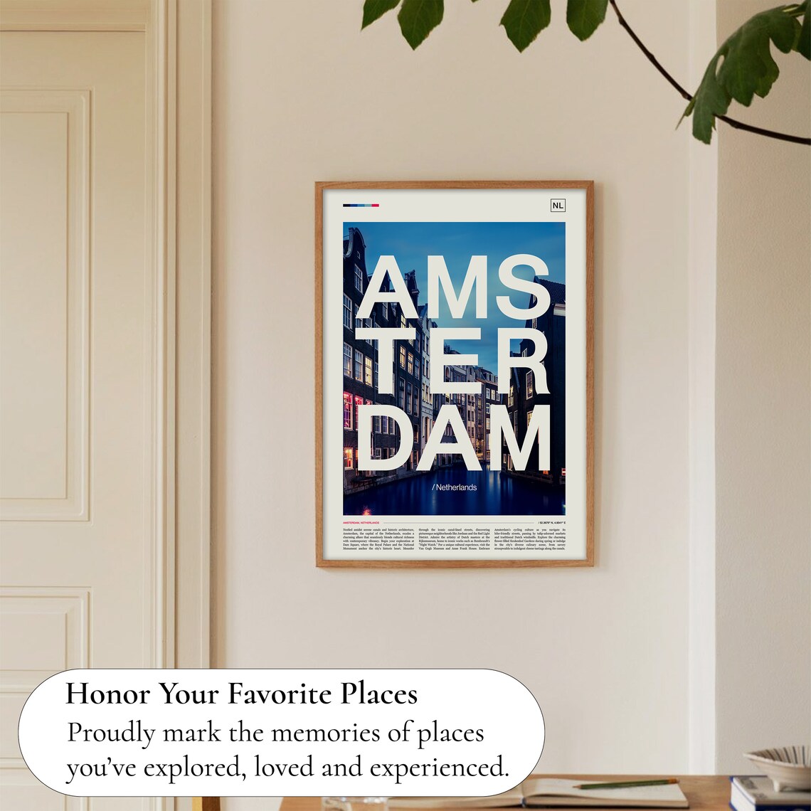 Amsterdam Netherlands Canal Houses Dusk Bold Typography Travel Poster - Image 5