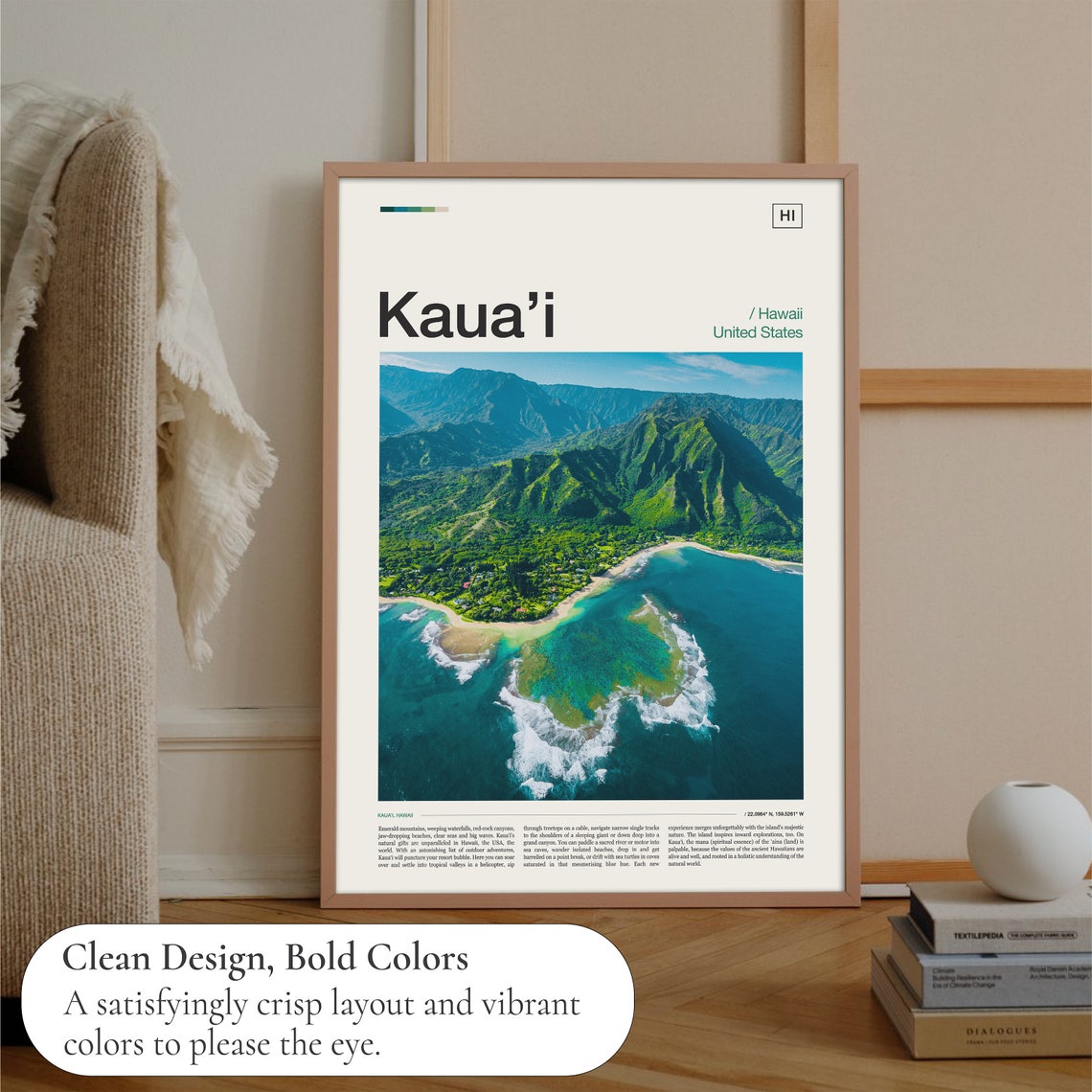 Kauai Hawaii Emerald Cliffs Turquoise Bay Aerial View Poster - Image 3