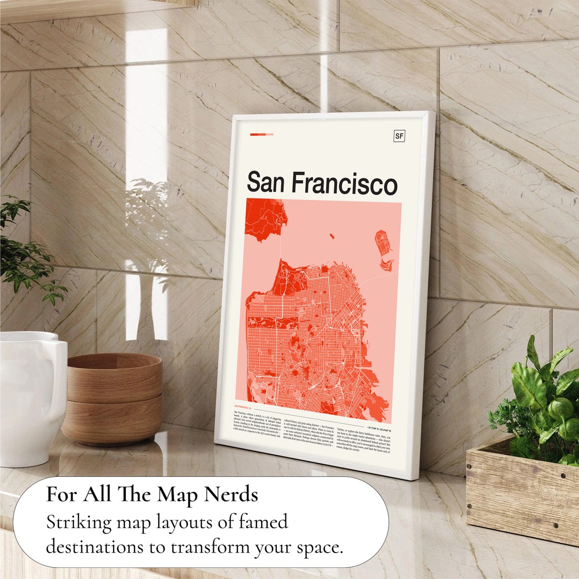 San Francisco California Coral City Map Minimalist Wall Decor Poster - Image 4