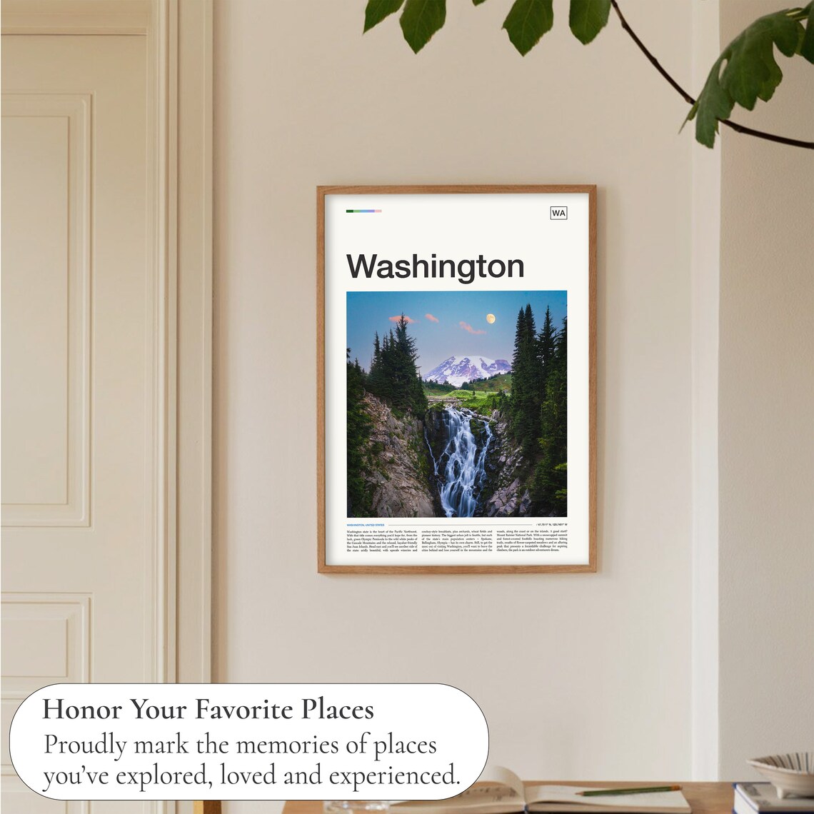 Washington State Mount Rainier Waterfall Moonrise Photo Travel Poster - Image 5