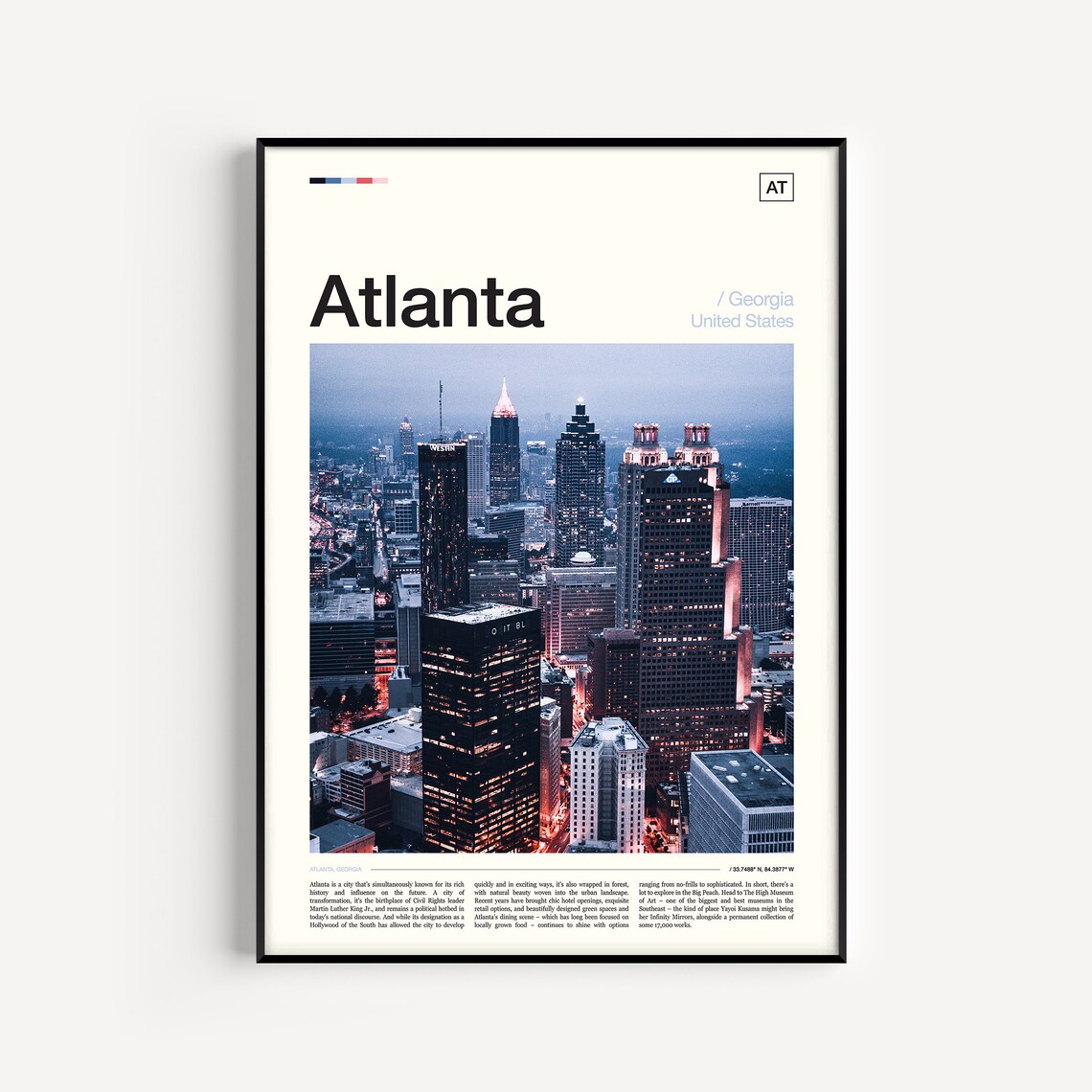 Atlanta Georgia Night Skyline City Lights Aerial Travel Poster
