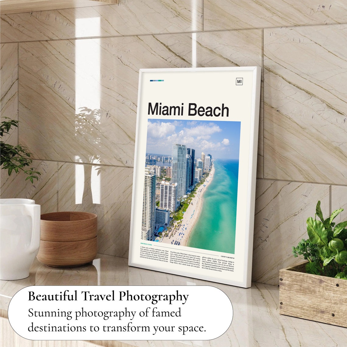 Miami Beach Florida Aerial Skyline Turquoise Ocean Sandy Beach Poster - Image 4