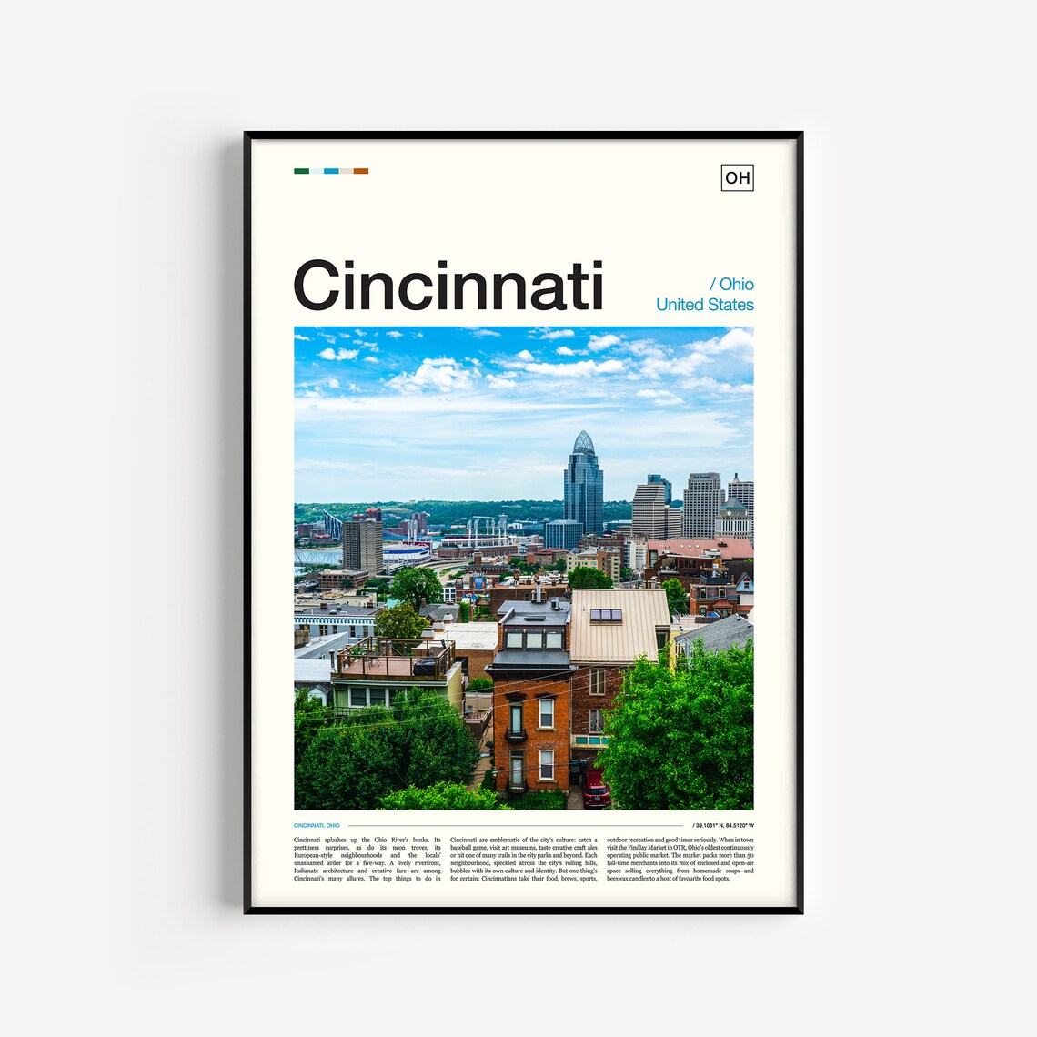 Cincinnati Skyline Travel Poster, City Wall Art