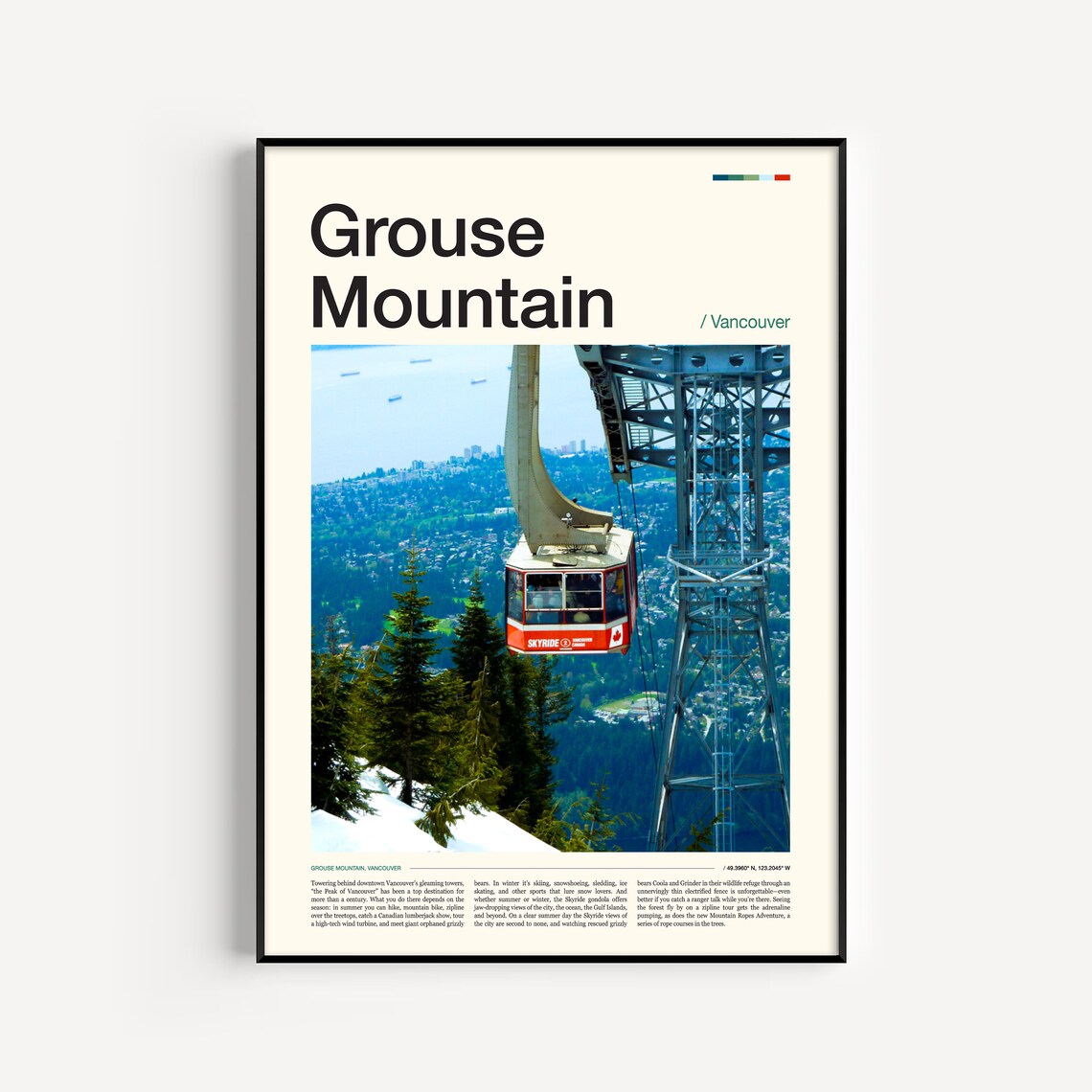 Grouse Mountain Travel Poster, Vancouver Landscape