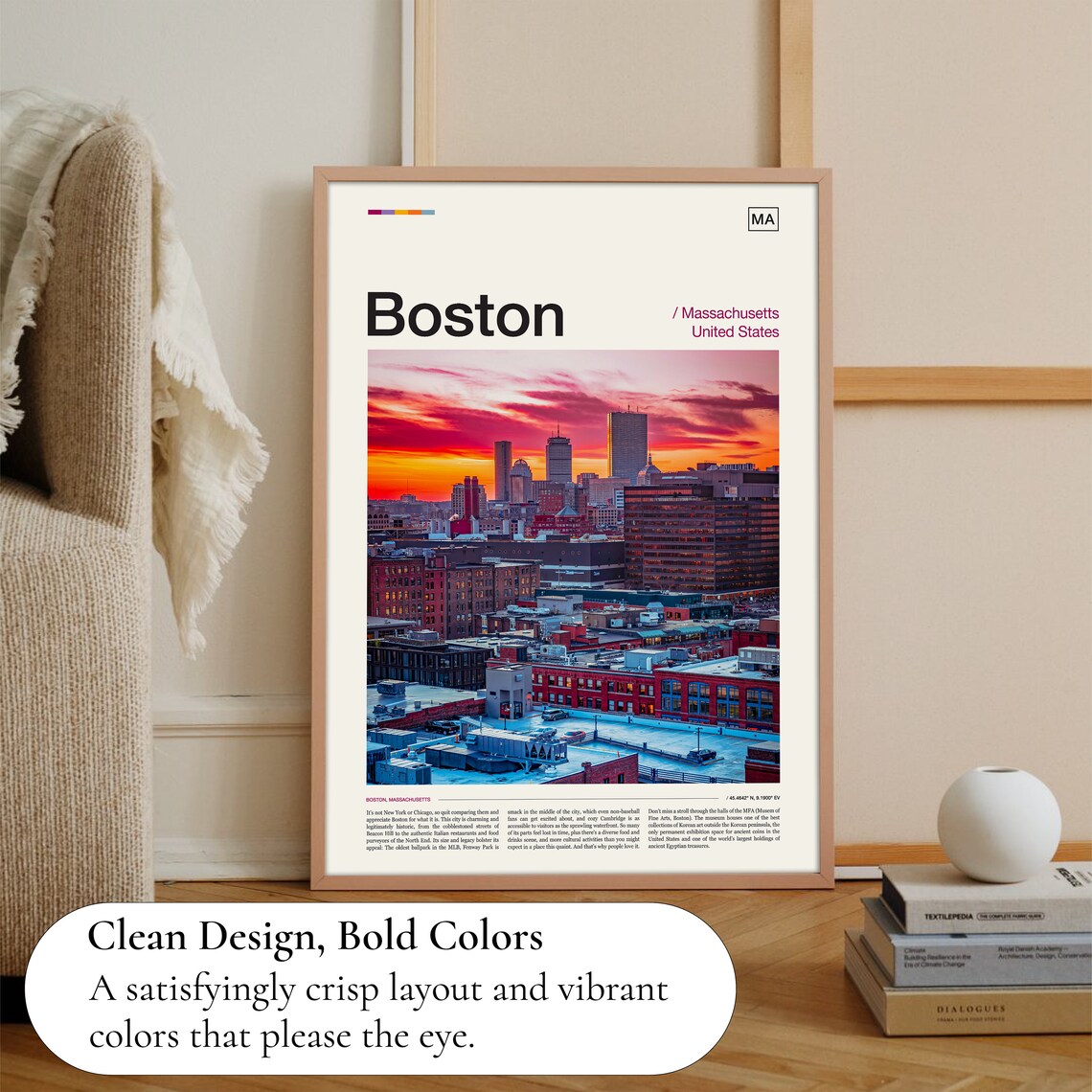 Boston Skyline Travel Poster, Boston Wall Art - Image 3