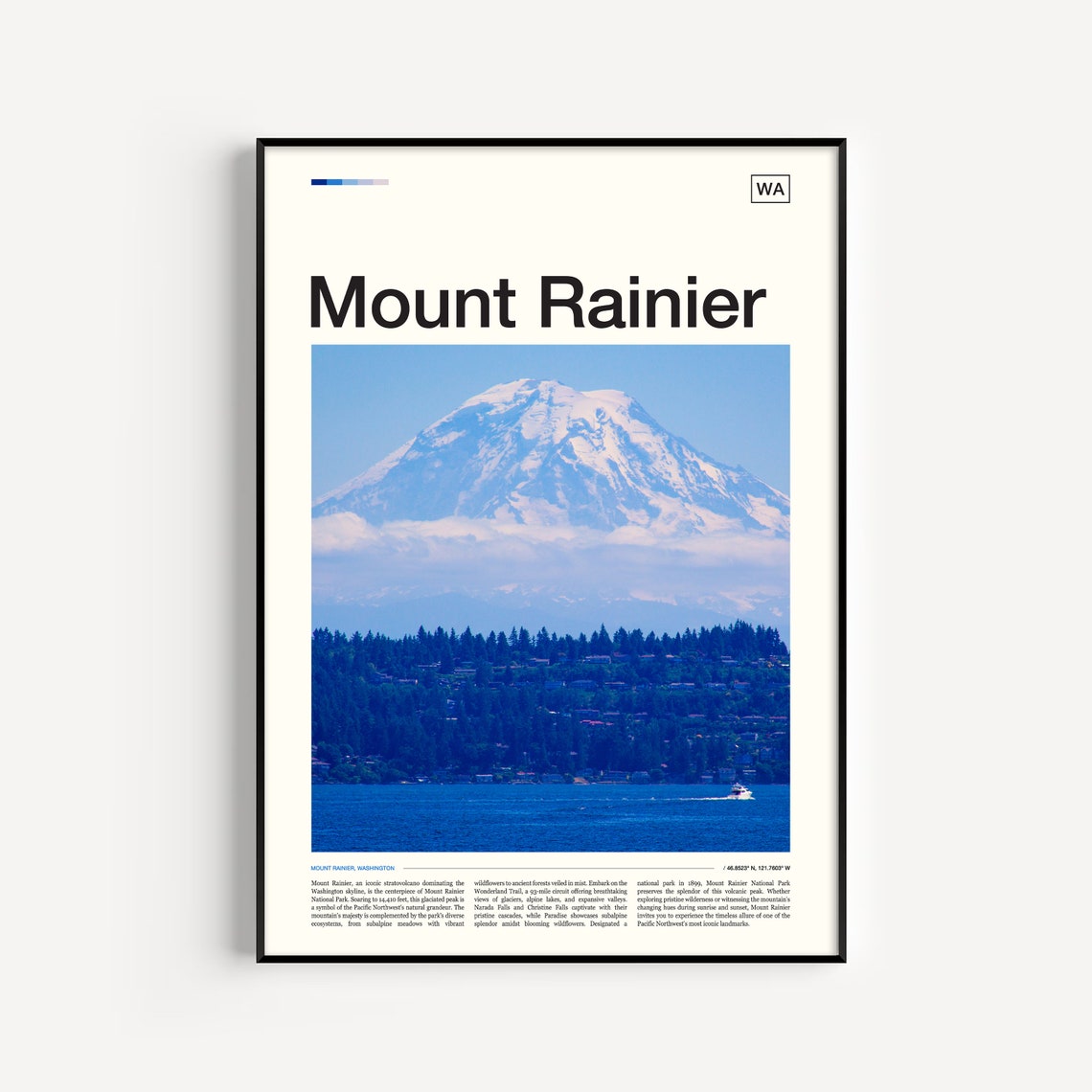 Mount Rainier Washington Snowcapped Volcano Harbor Scenic Poster