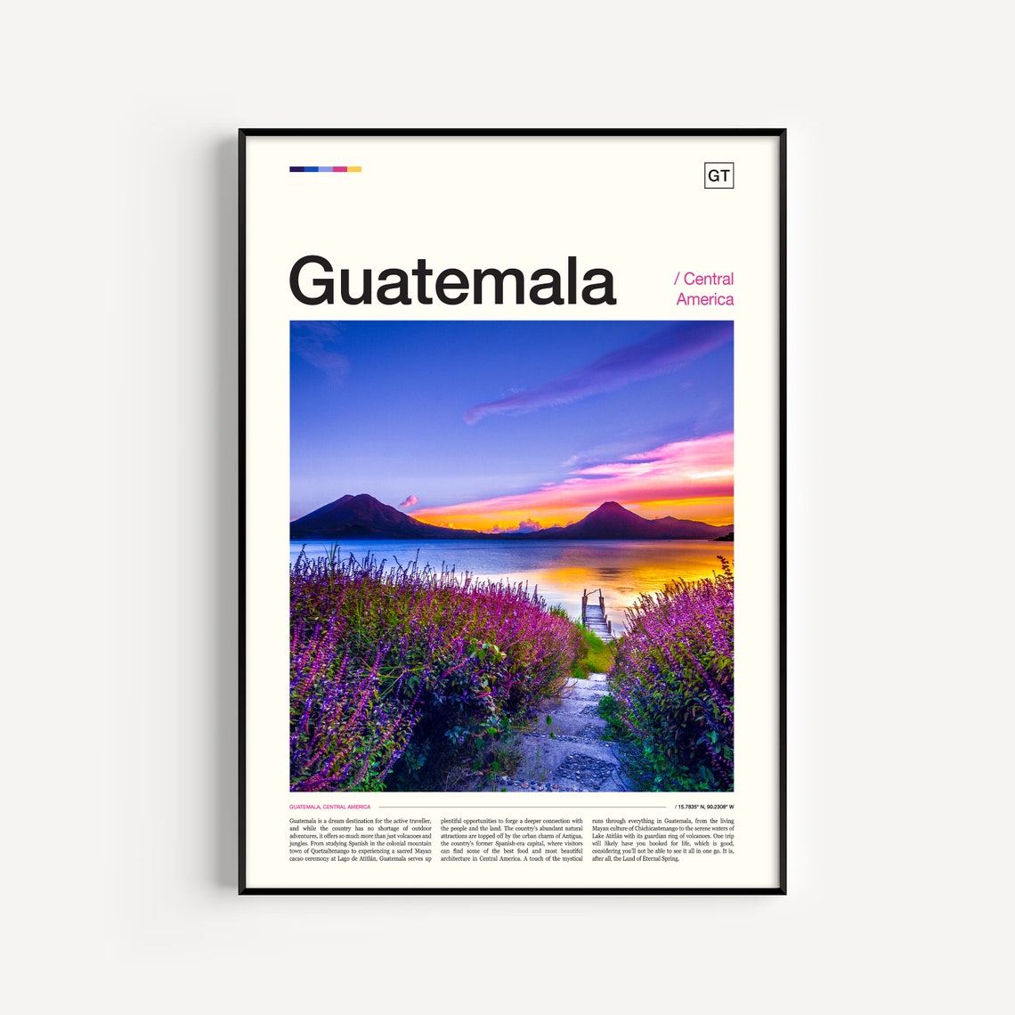 Guatemala Central America Lake Atitlan Sunset Volcanoes Poster